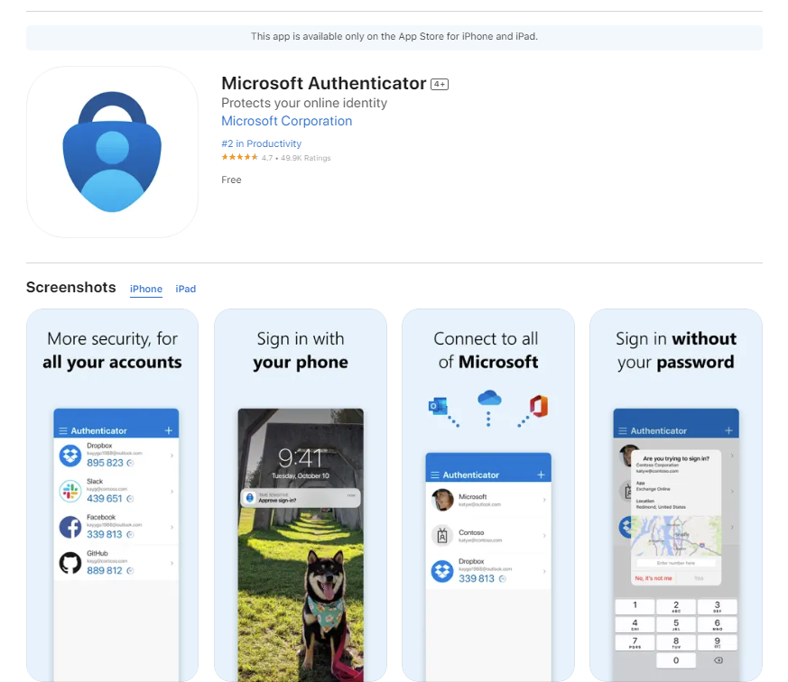 Microsoft Authenticator în App Store