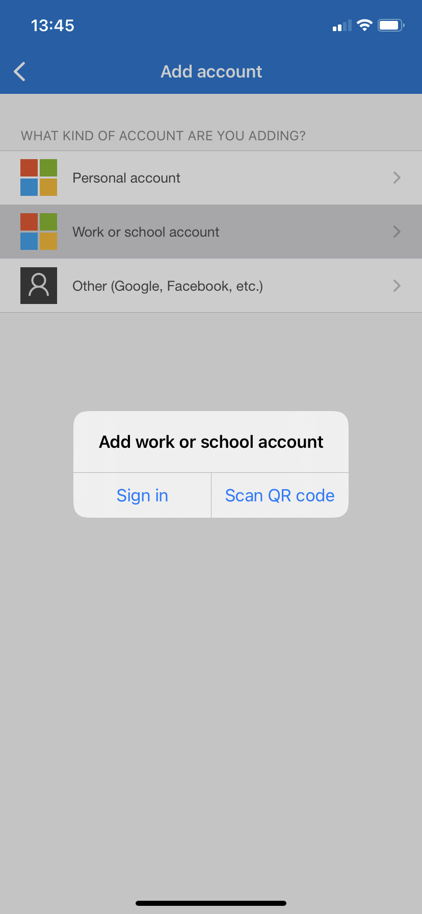 Authenticator pe telefon: Cont de la locul de muncă sau de la școală