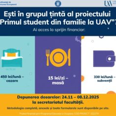 ANNOUNCEMENT regarding the granting of accommodation/meal support and subsidies within the project “First-Generation Student at UAV”