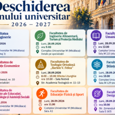 Deschiderea anului universitar 2026-2027, pentru studenții anului I studii de licență,  la nivelul fiecărei facultăți va avea loc la sediul acestora, astfel...